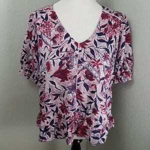 Lucky Brand Top XL Peplum Hem Floral Print